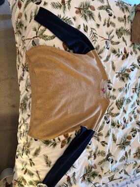 Vince Camuto Two-Tone Camel and Navy Crewneck Sweater